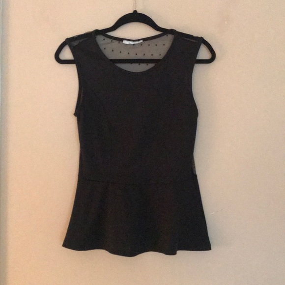 Blu Planet Tops - Black Peplum Top with Sheer Polka Dot Back